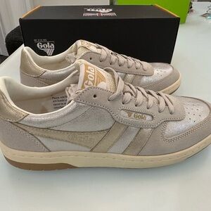 Gola Tan and Silver Sneakers Retro-Inspired Suede Mesh